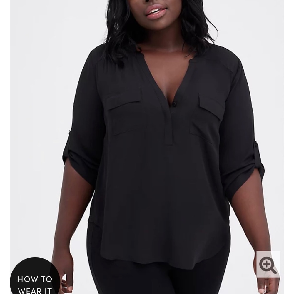 Torrid plus size 0 black Harper roll sleeve top